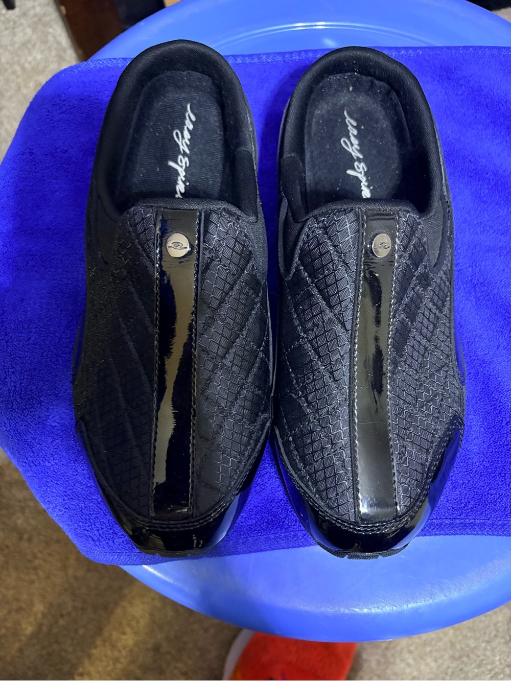 Easy Spirit Black  Quilted Slip-On Loafers with Patent Trim